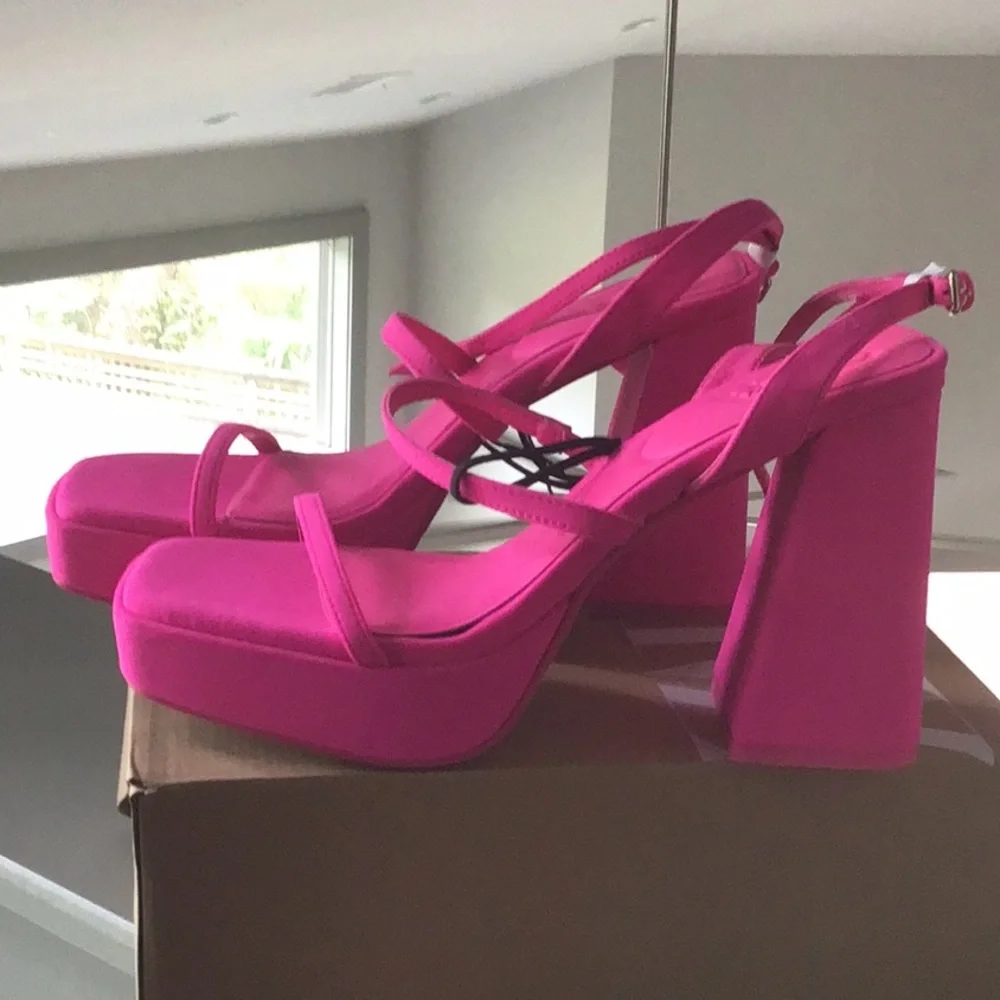 Zara Platform Sandals-Bright Pink/Fuschia - Picture 2 of 6